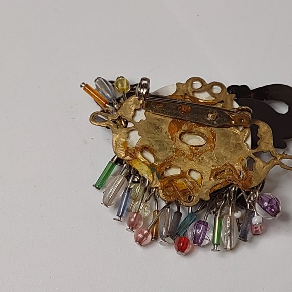 Plastic And Metal Dangling Bead Lucky Elephant Brooch - Picture 10 of 12